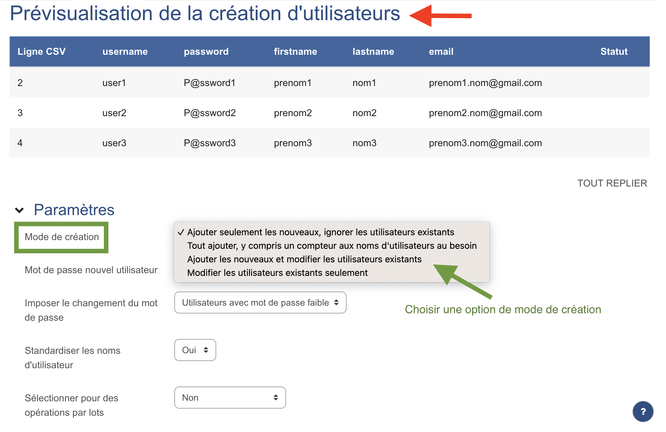 Prévisualisation importation